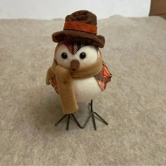 Harvest Autumn Fall Fabric Felt Birds Set 2 Birds Plaid Scarf Hat Holiday Decor - Picture 10 of 16